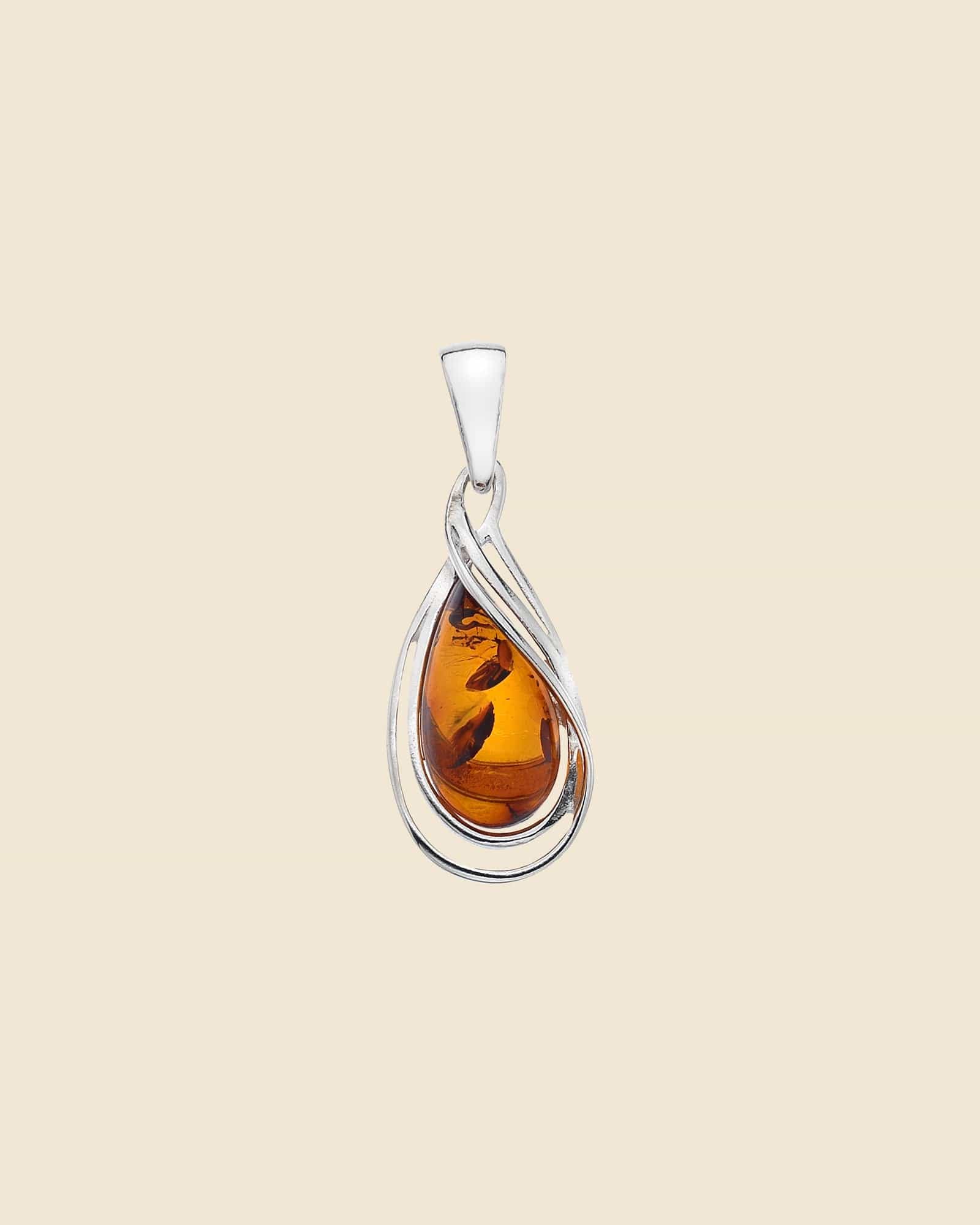 Sterling Silver and Amber Entangled Teardrop Pendant