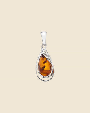 Sterling Silver and Amber Entangled Teardrop Pendant