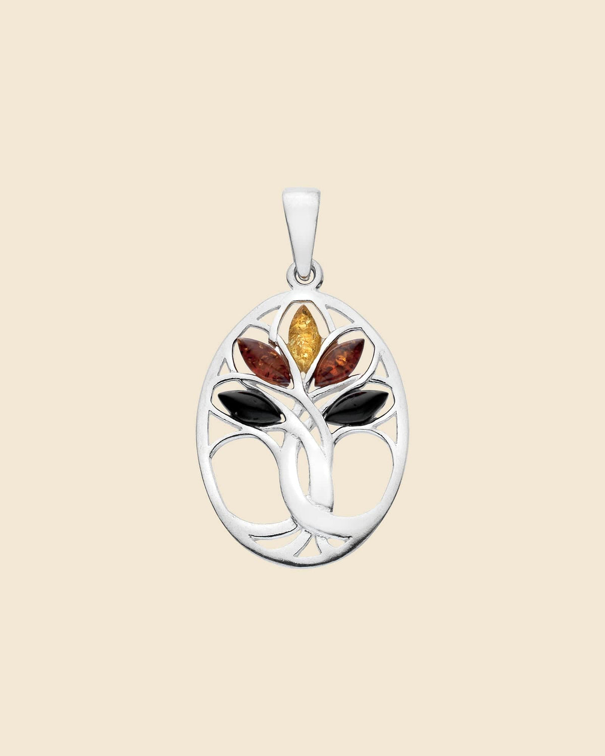 Sterling Silver and Mixed Amber Celtic Tree Pendant