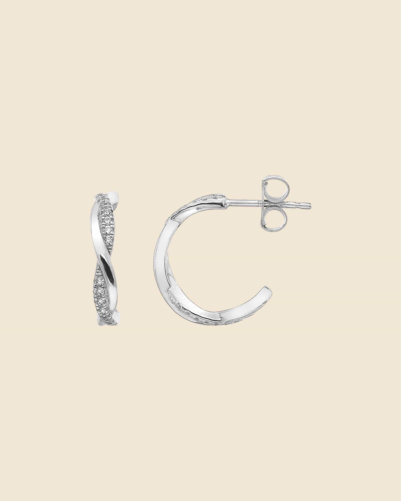 Sterling Silver and Cubic Zirconia Twisted Stud Hoops