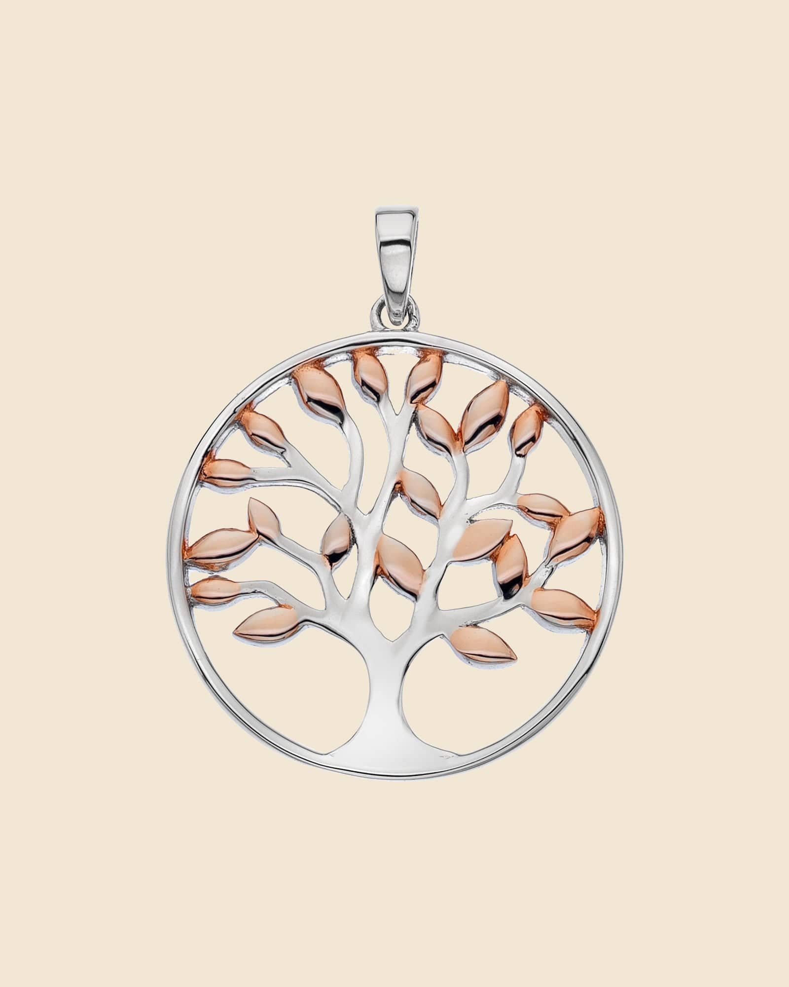Sterling Silver and Rose Gold Plated 24mm Tree of Life Pendant