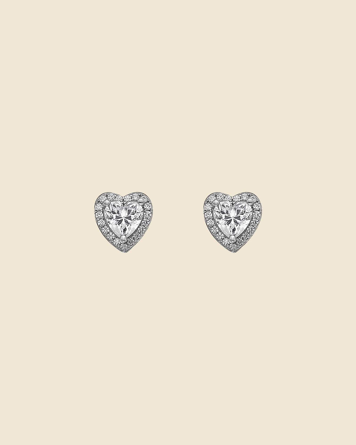 Sterling Silver and Cubic Zirconia Halo Heart Studs
