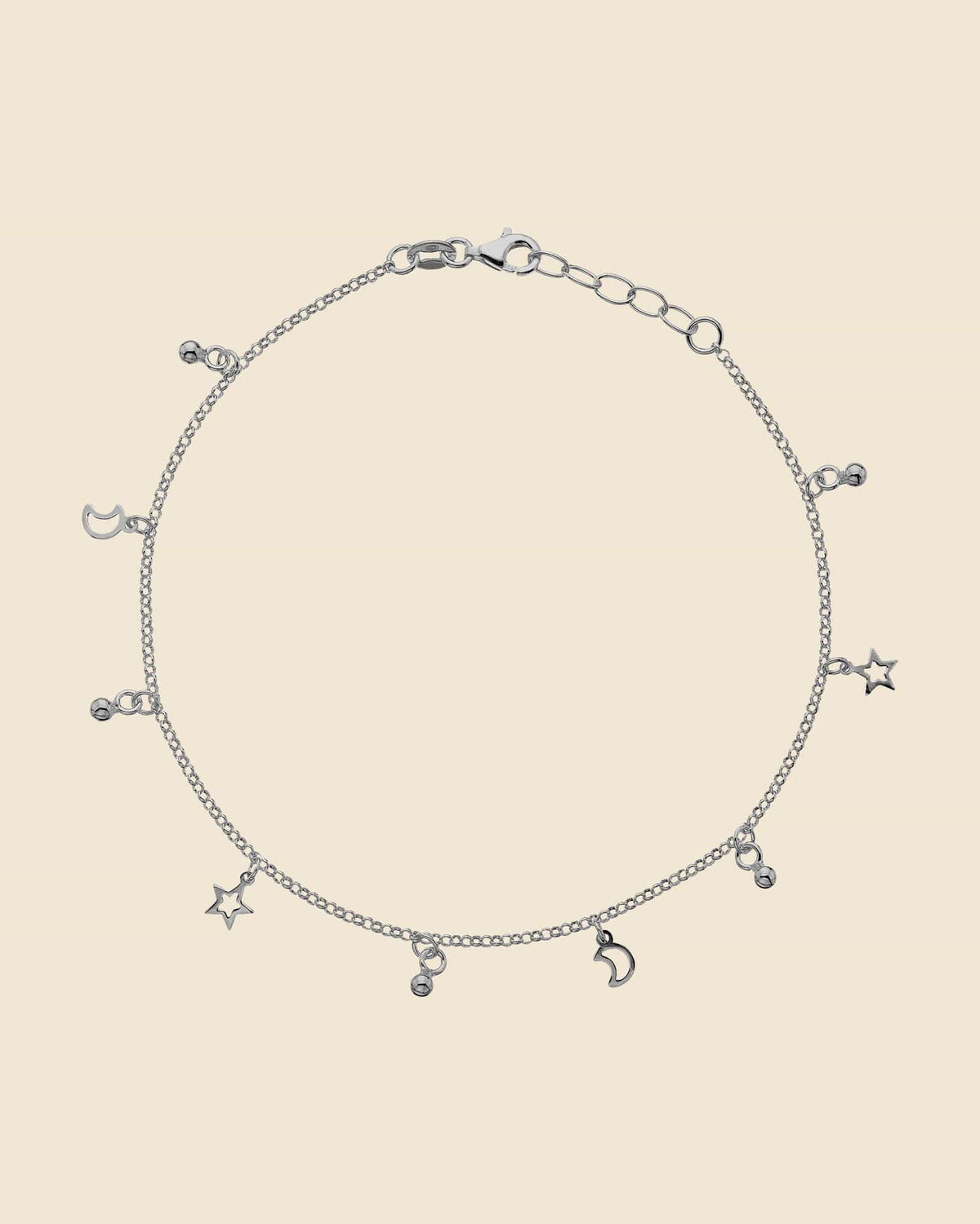 Sterling Silver Star and Moons Charm Anklet