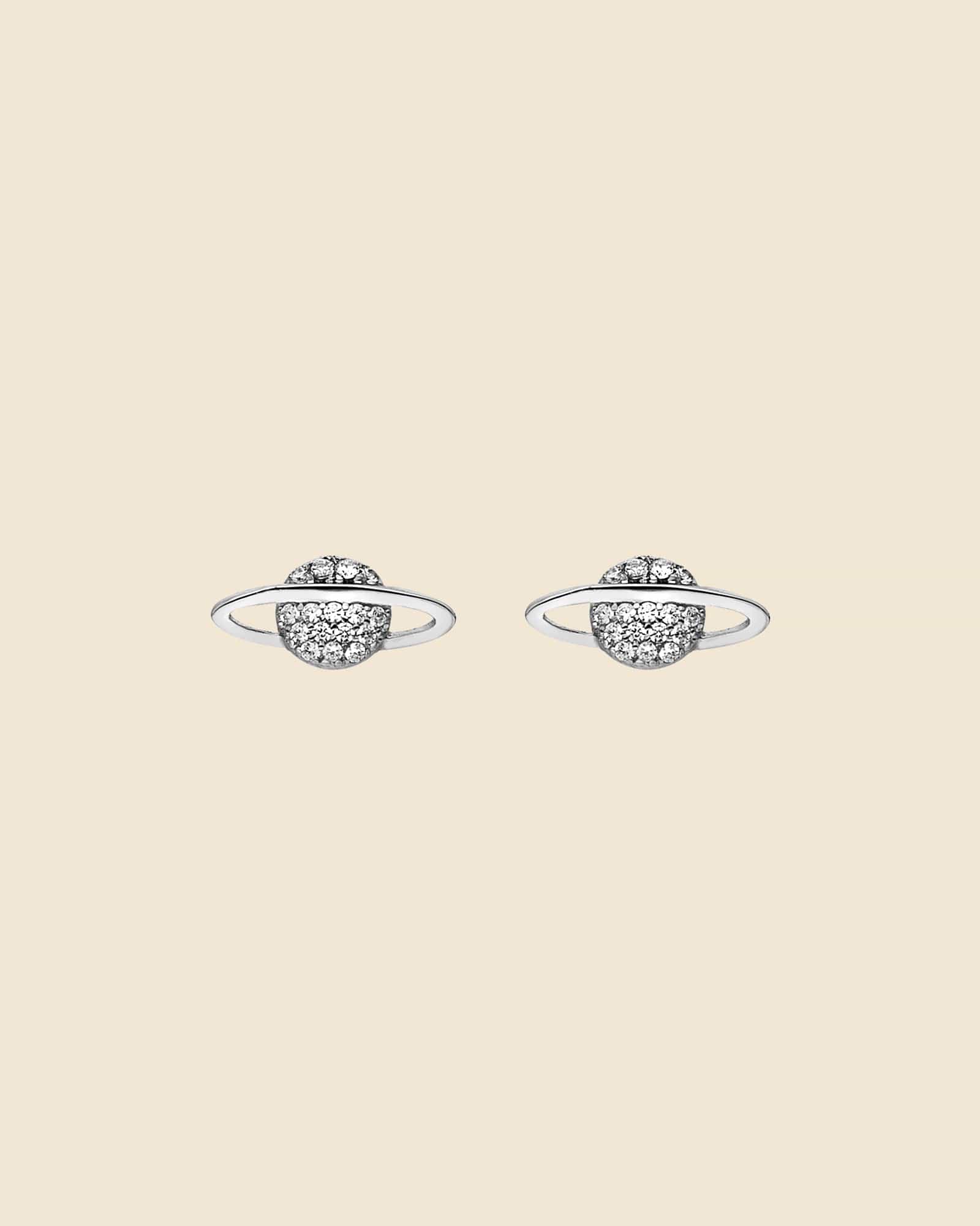 Sterling Silver and Cubic Zirconia Saturn Studs