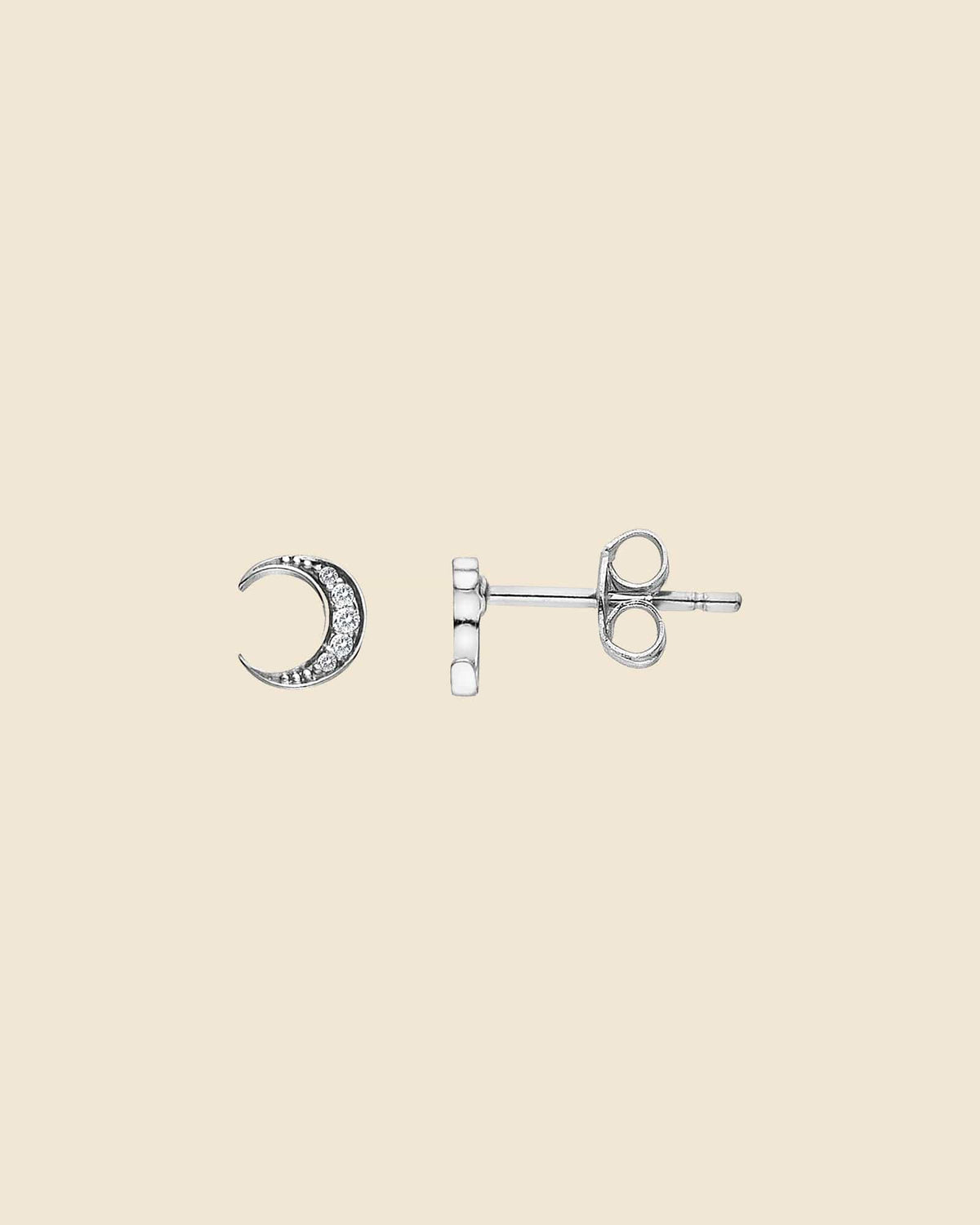 Sterling Silver and Cubic Zirconia Moon Studs