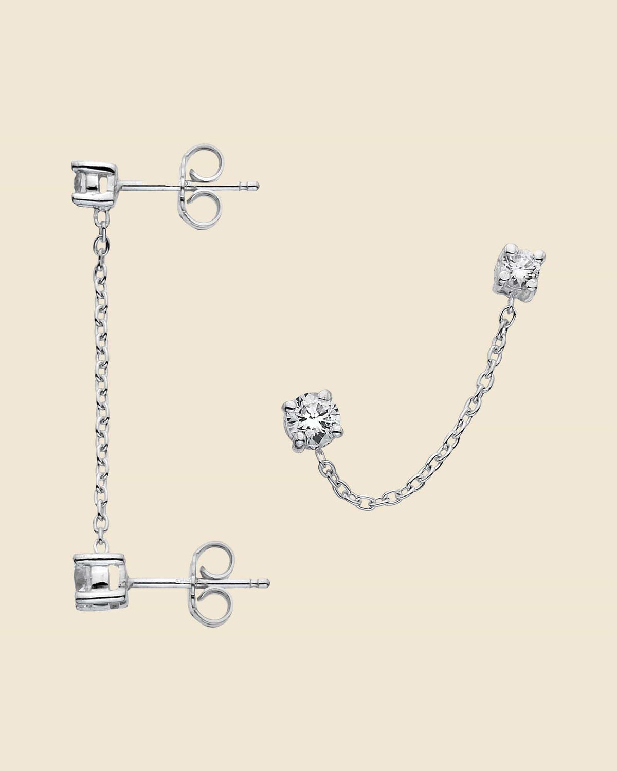 Sterling Silver Chain Linked Double Cubic Zirconia Studs