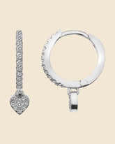 Sterling Silver and Cubic Zirconia Huggy Hoops with Heart Charm