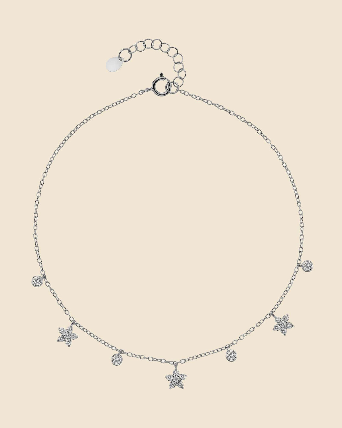 Sterling Silver and Cubic Zirconia Flower Anklet