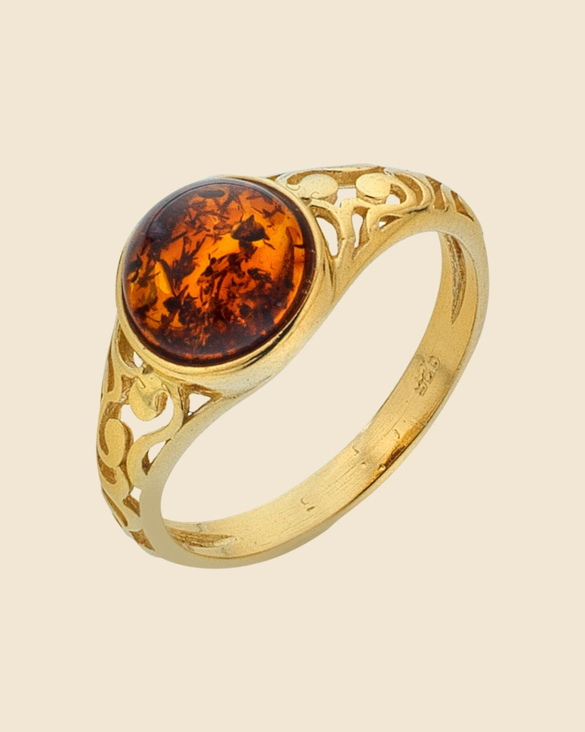 Gold Plated Filigree Amber Ring