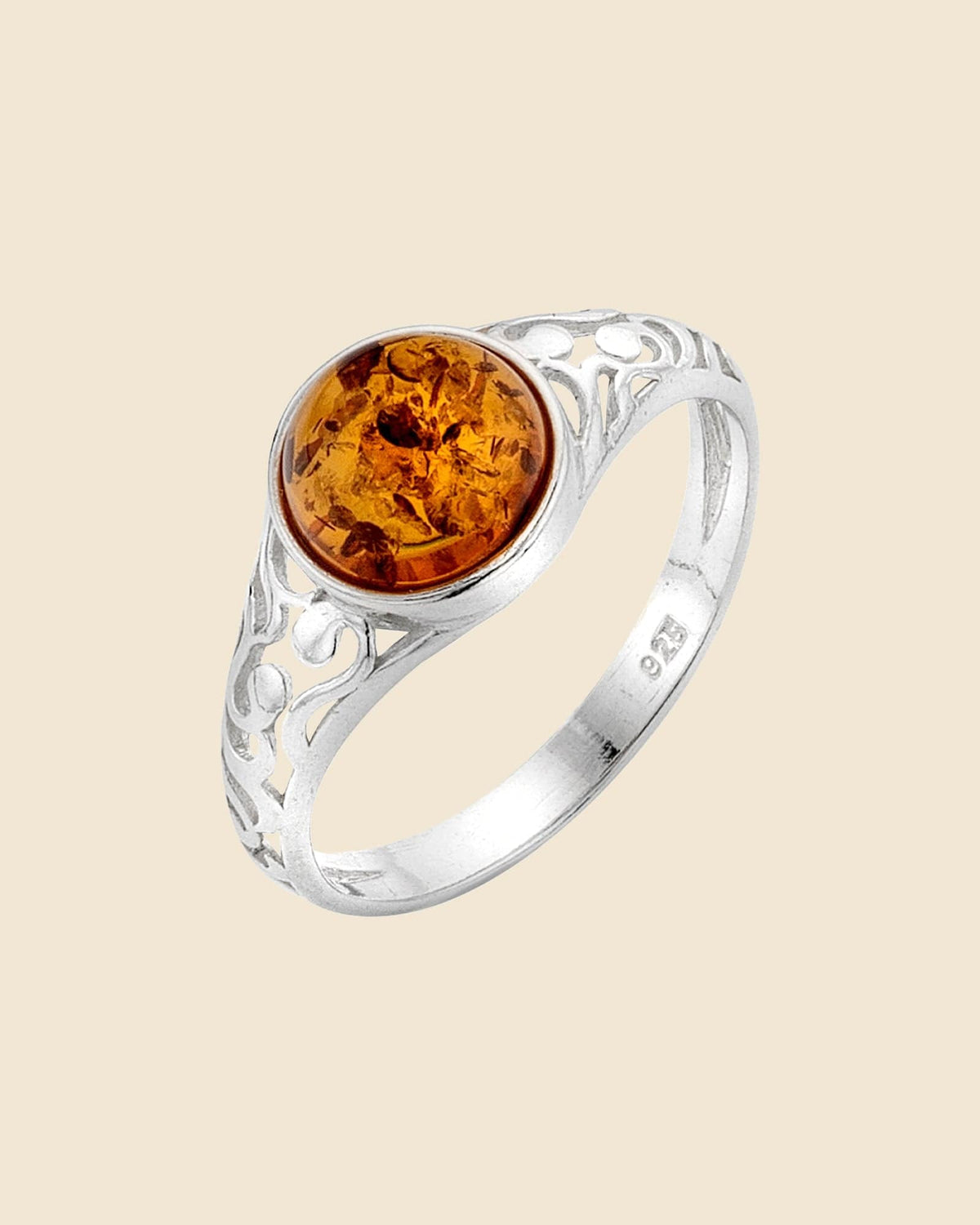 Sterling Silver and Amber Vintage Style Ring