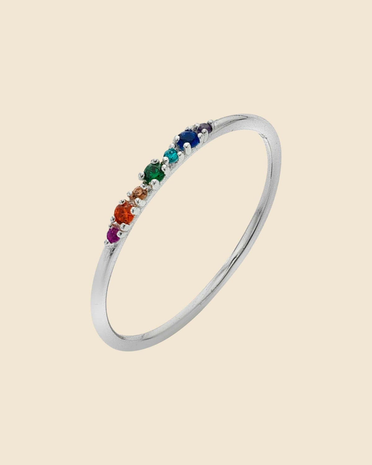 Sterling Silver and Rainbow Cubic Zirconia Fine Ring