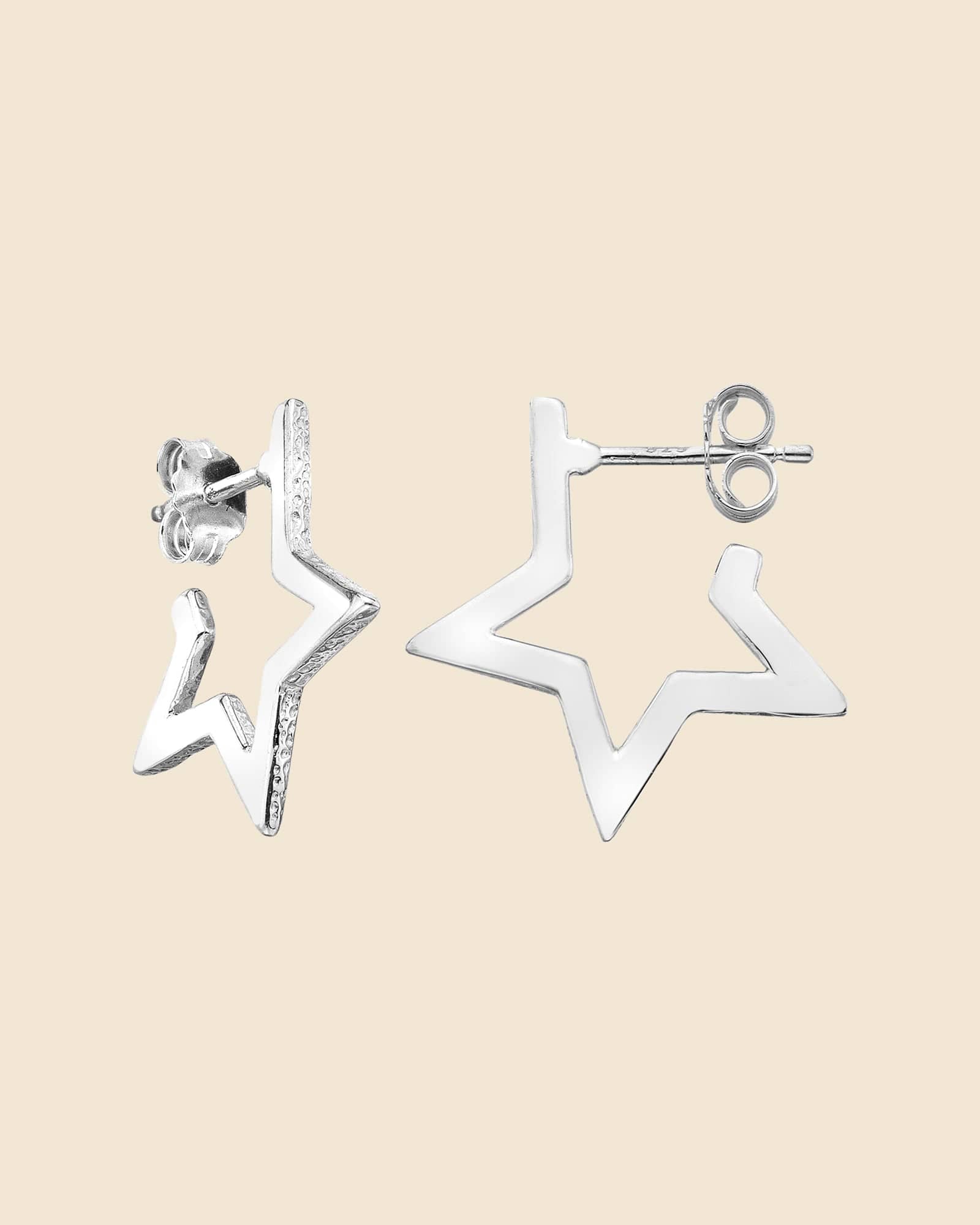 Sterling Silver Textured Star Hoops
