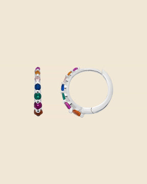 Sterling Silver and Rainbow Cubic Zirconia Graduated Huggie Hoops