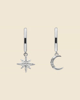 Sterling Silver Huggie Hoops with Mismatched Celestial Charms