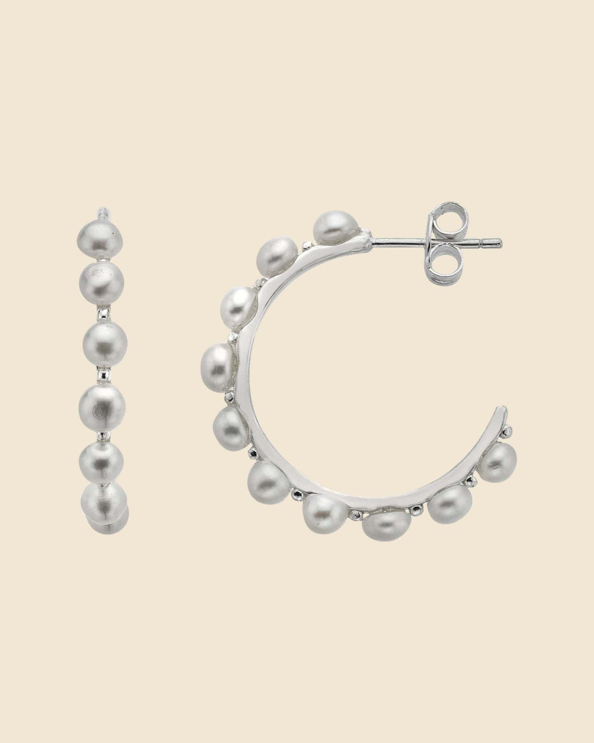 Sterling Silver and Pearl Studded Hoops