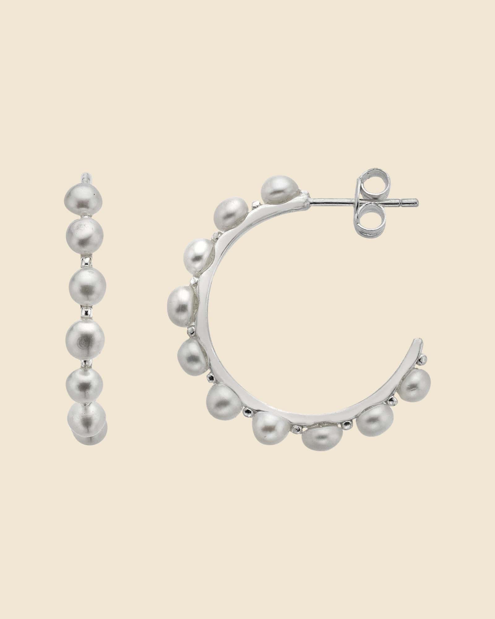 Sterling Silver and Pearl Studded Hoops