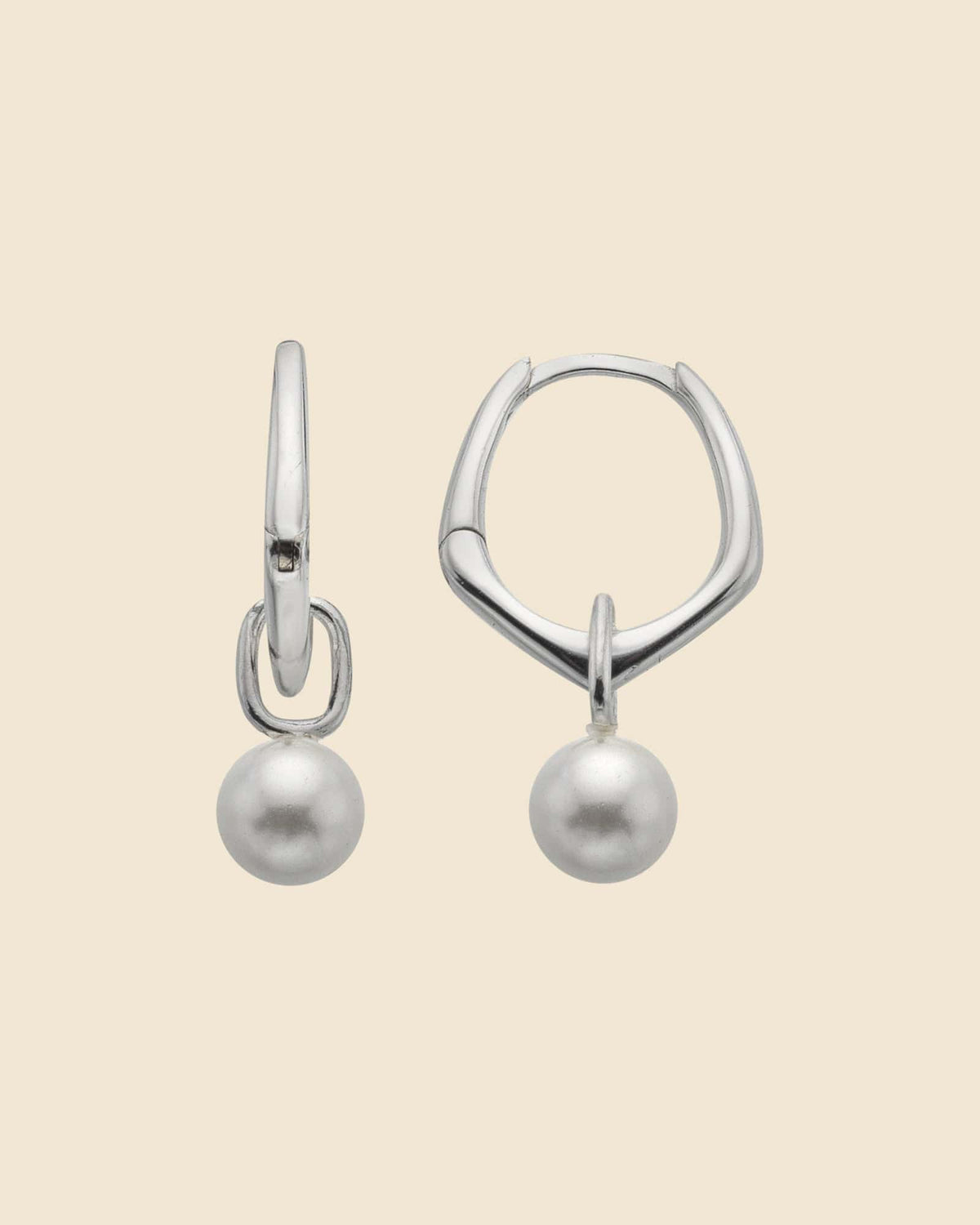 Sterling Silver Organic Hoops with Faux Pearl Charms