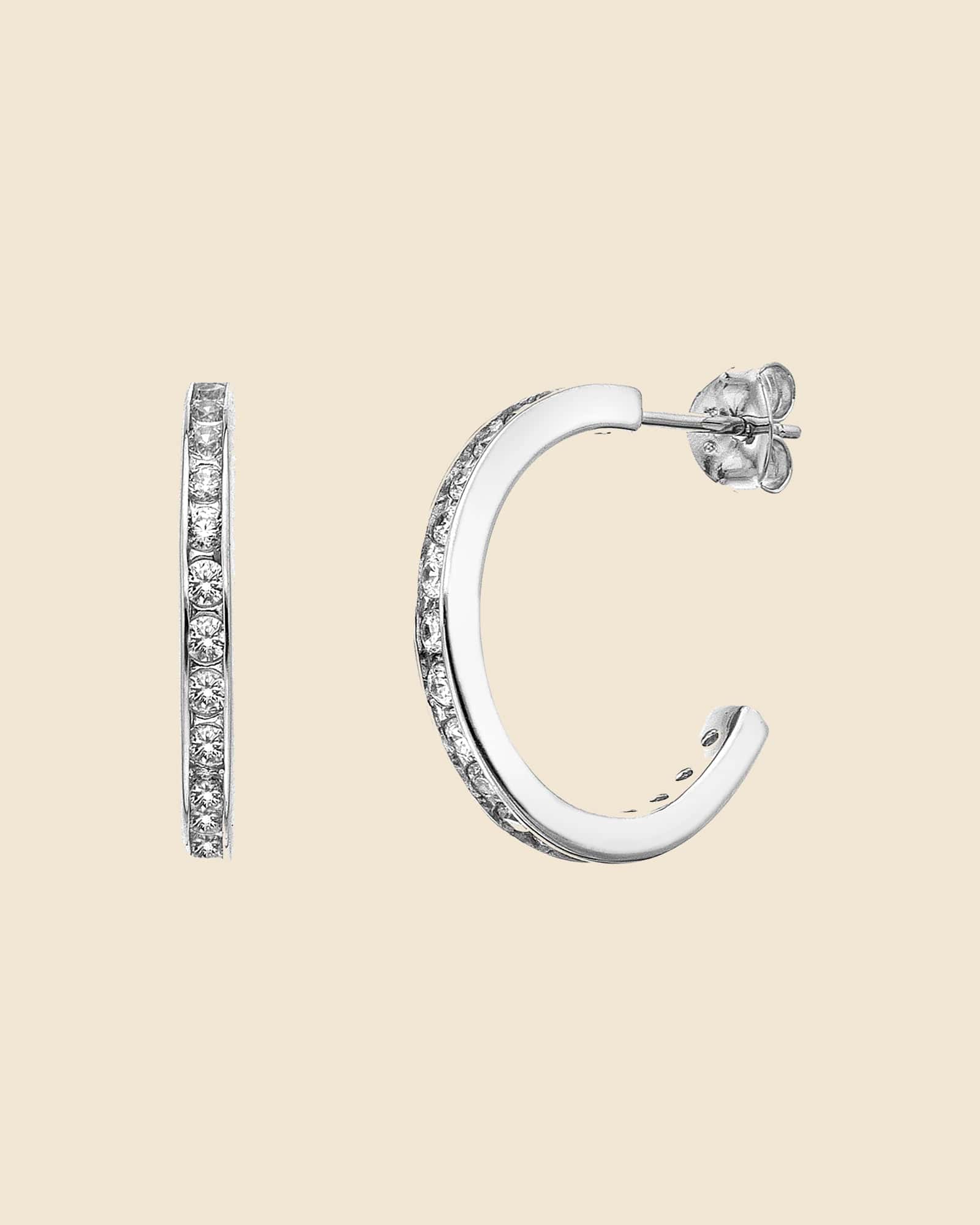 Sterling Silver and Cubic Zirconia Channel-Set 16mm Hoops