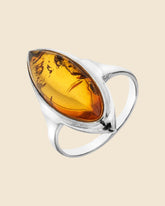 Sterling Silver and Amber Marquise Style Ring