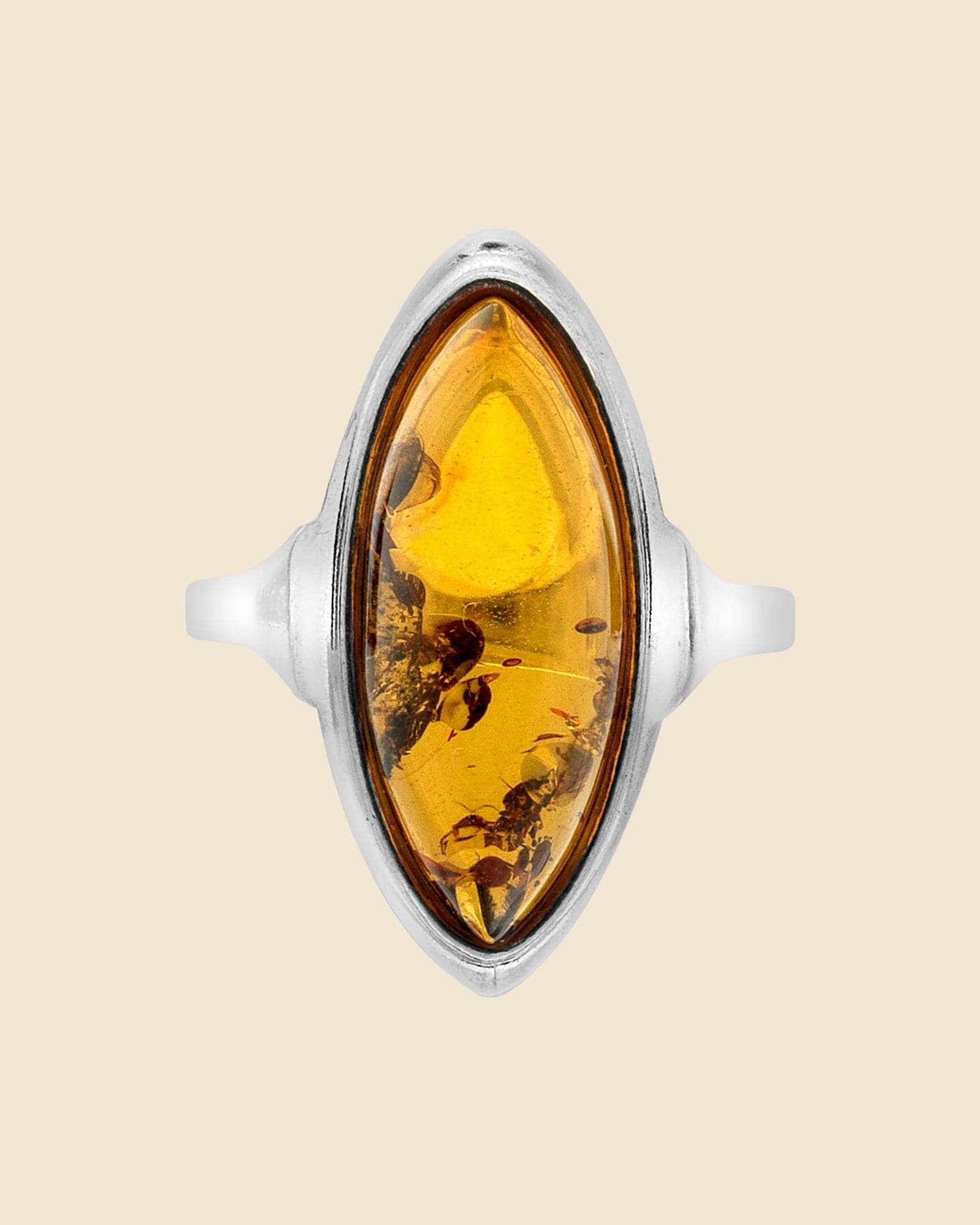 Sterling Silver and Amber Marquise Style Ring
