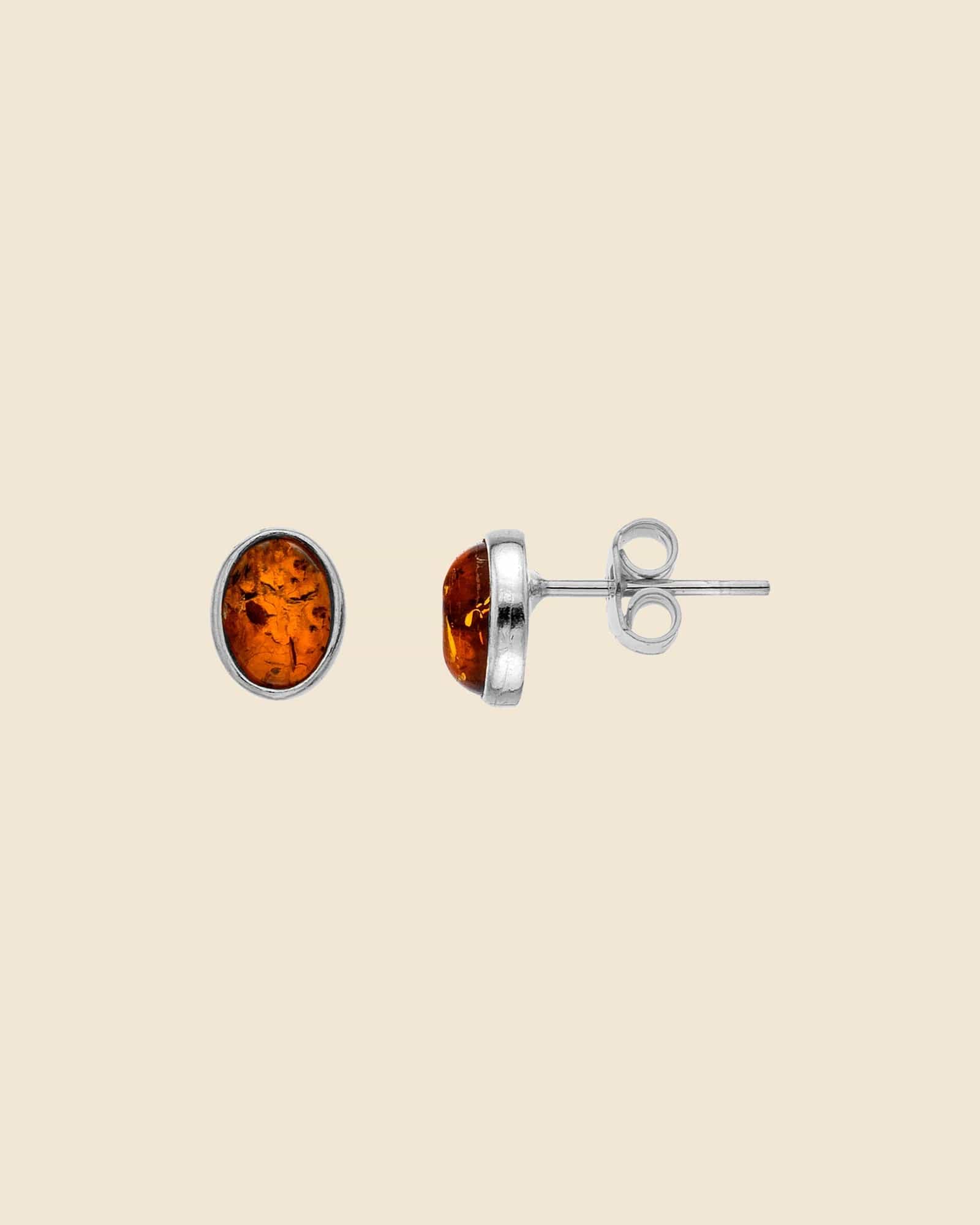 Sterling Silver and Amber Oval Studs