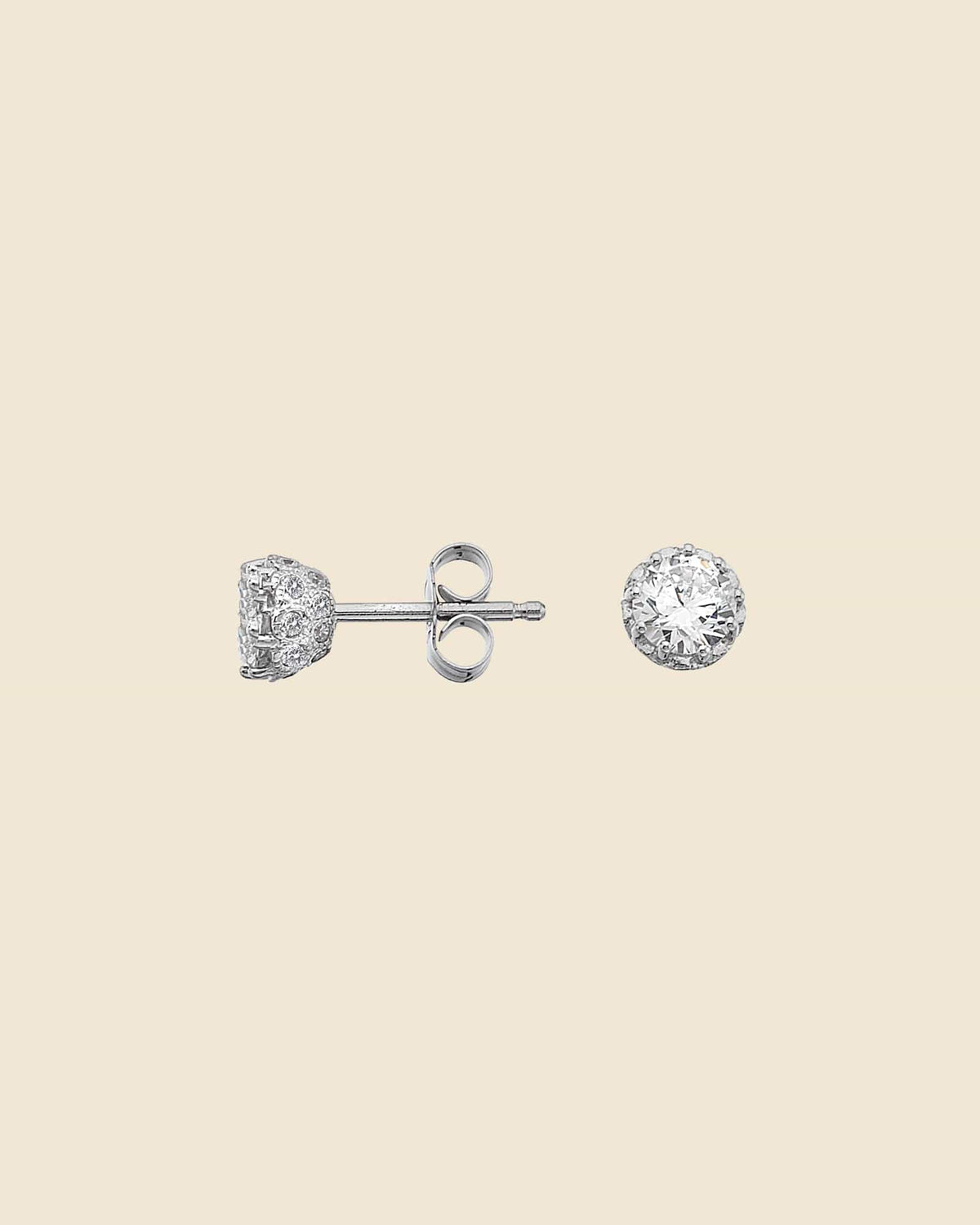 Sterling Silver and Cubic Zirconia Ornate Sided Solitaire Studs