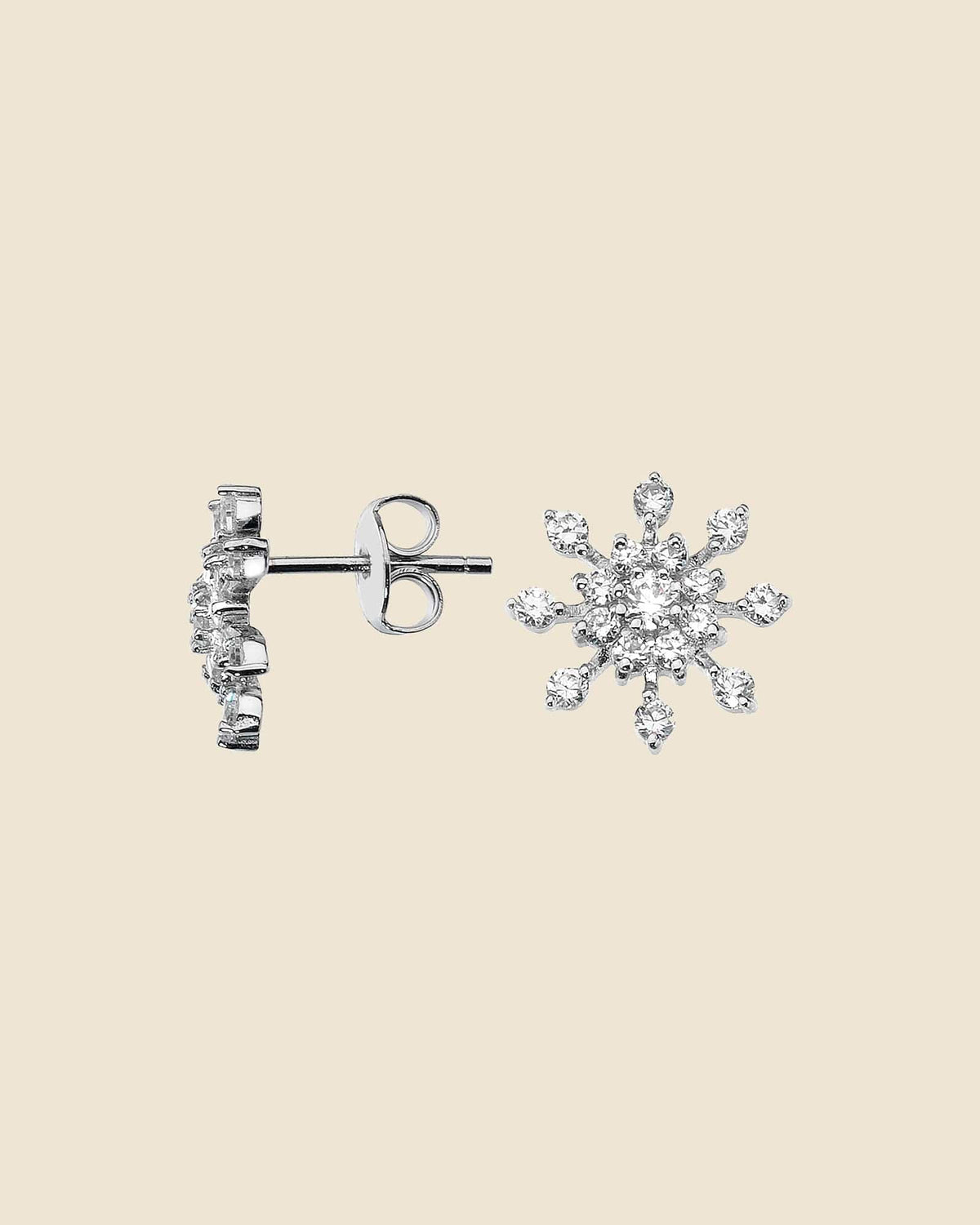 Sterling Silver and Cubic Zirconia Snowflake Earrings