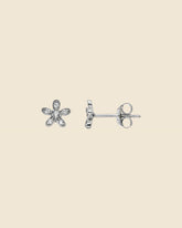 Sterling Silver and Cubic Zirconia Tiny Flower Earrings