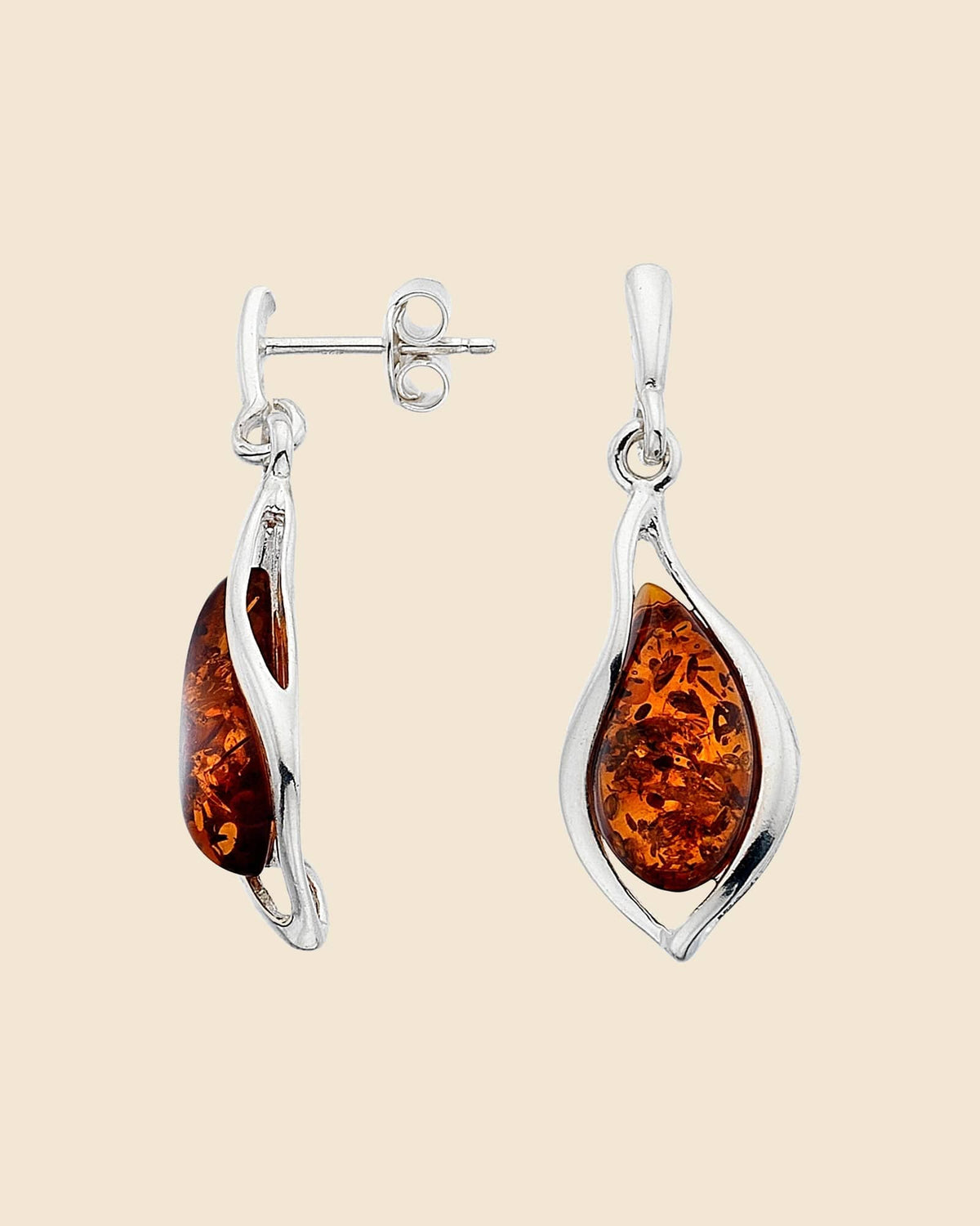 Sterling Silver and Amber Flame Earrings