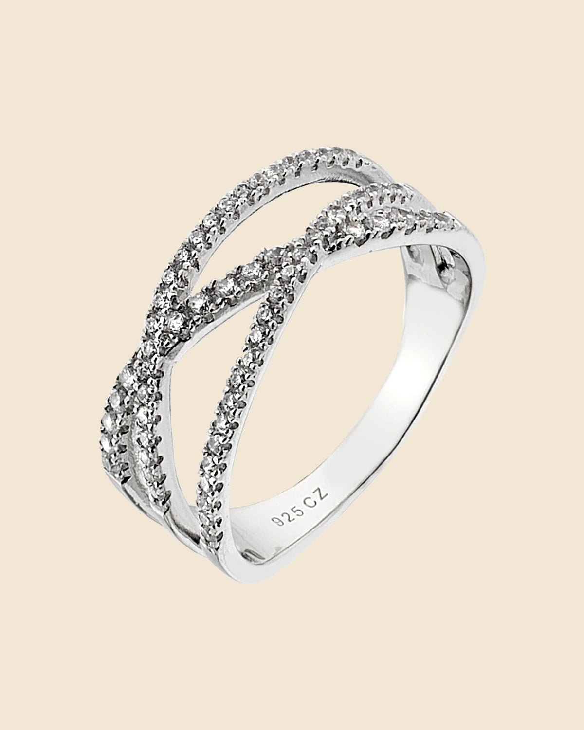 Sterling Silver and Cubic Zirconia Three Strand Crossover Ring