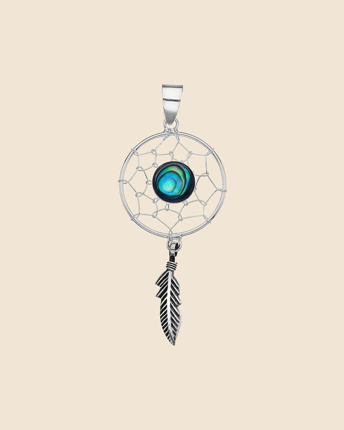 Sterling Silver and Paua Shell Dreamcatcher Pendant
