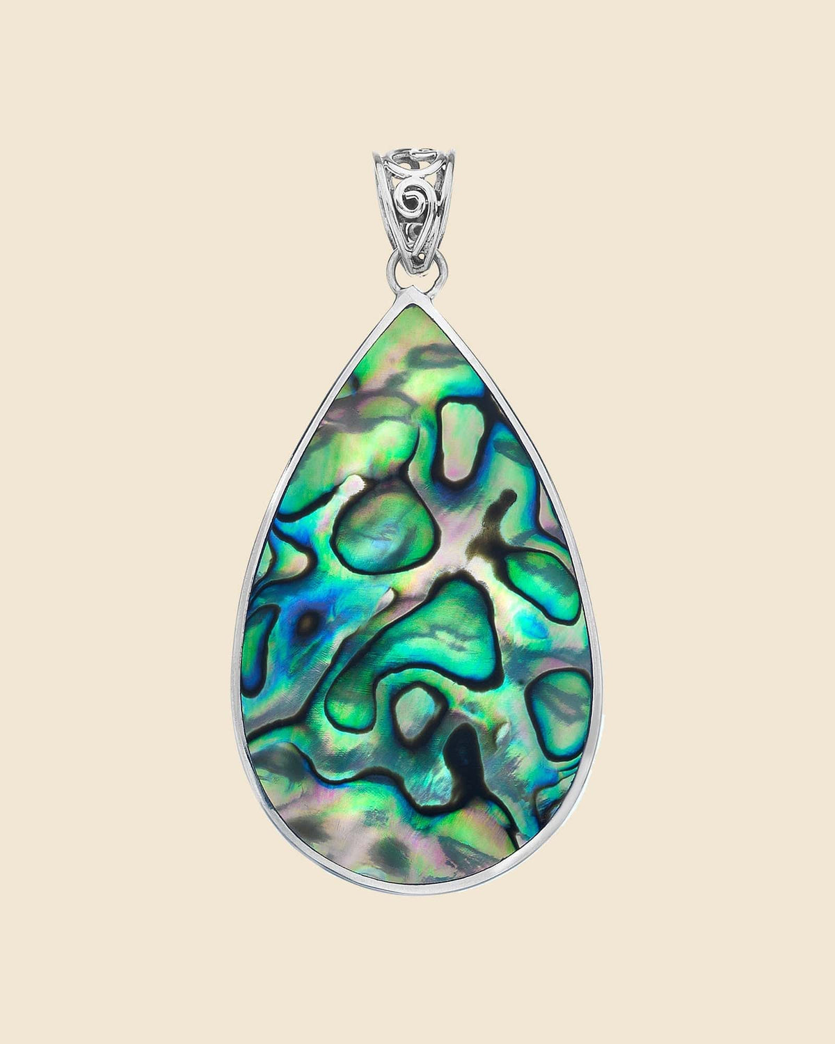 Large Double Sided Sterling Silver and Shell Teardrop Pendant