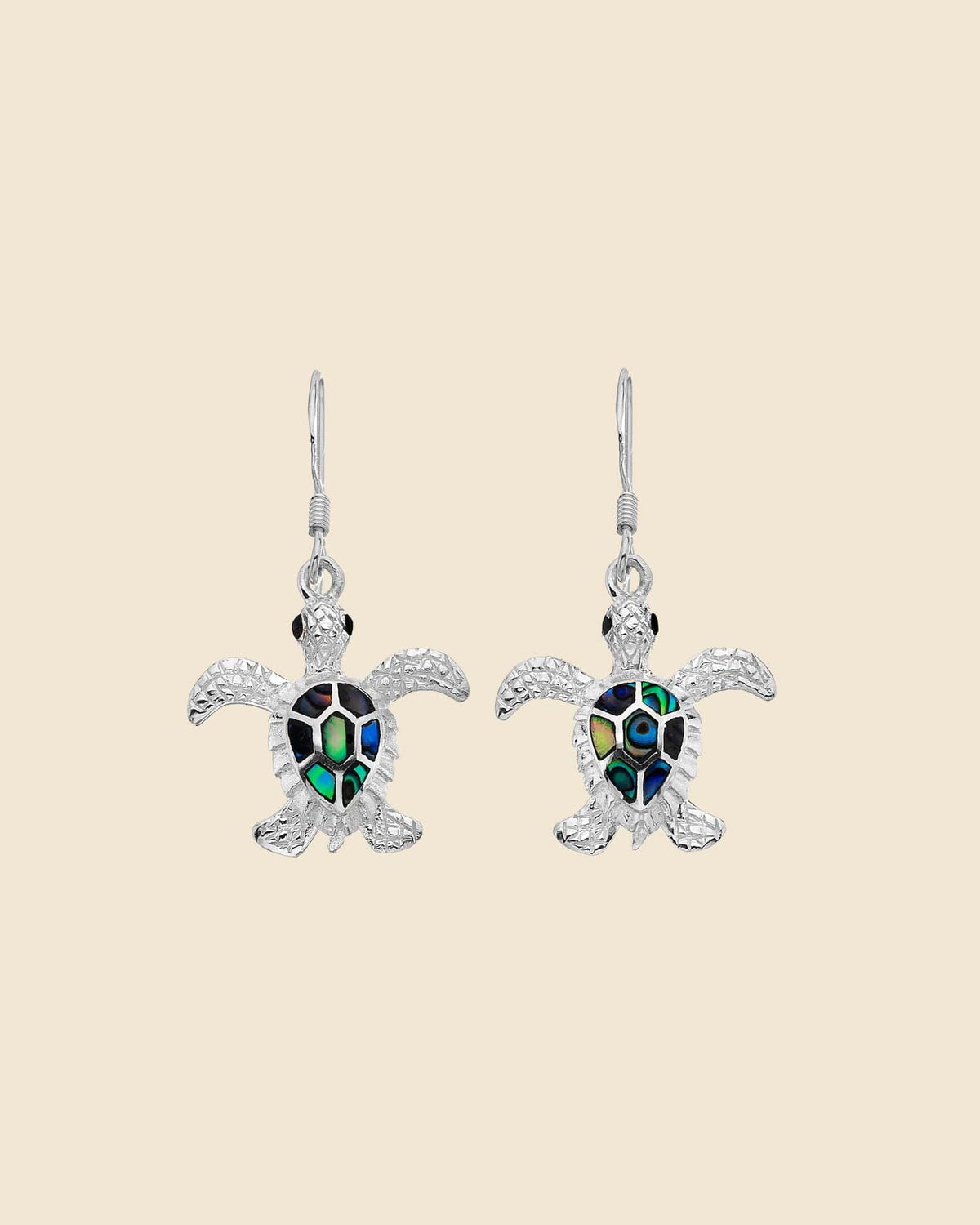 Sterling Silver and Paua Shell Turtle Drop Earrings