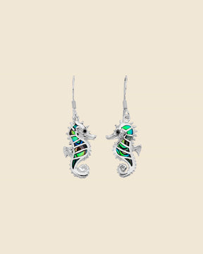 Sterling Silver and Paua Shell Seahorse Earrings