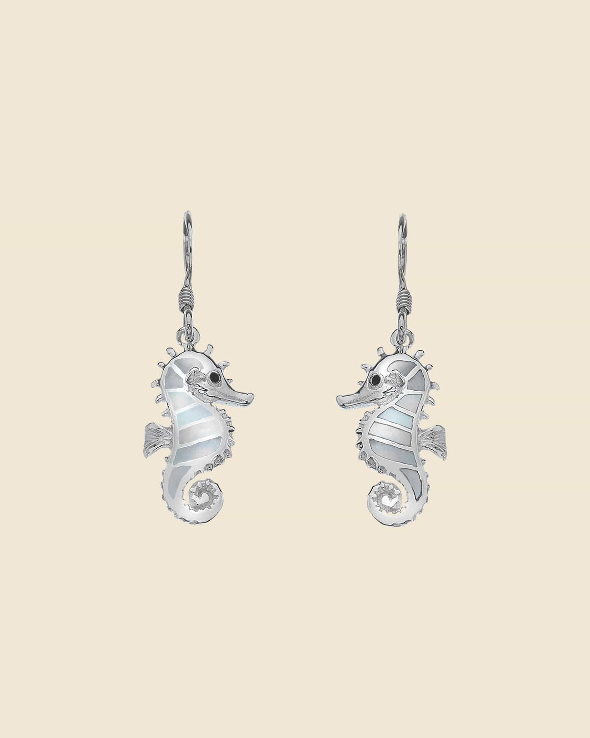 Sterling Silver and Mother of Pearl Seahorse Earrings