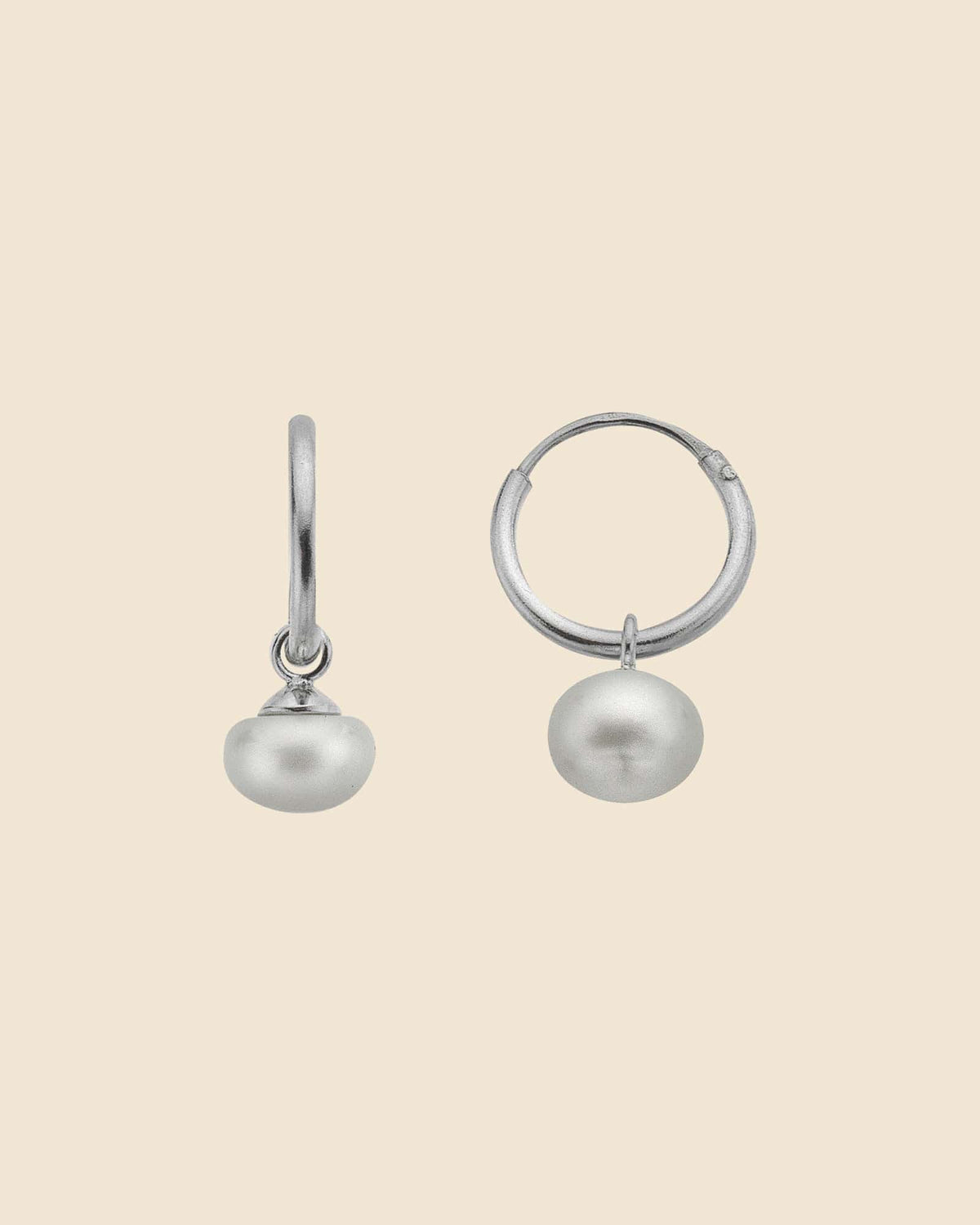 Sterling Silver Mini Hoops with Pearl Charms