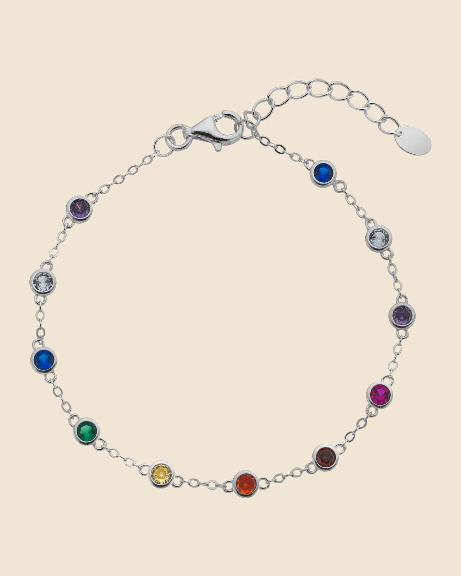 Sterling Silver and Rainbow Cubic Zirconia Station Bracelet