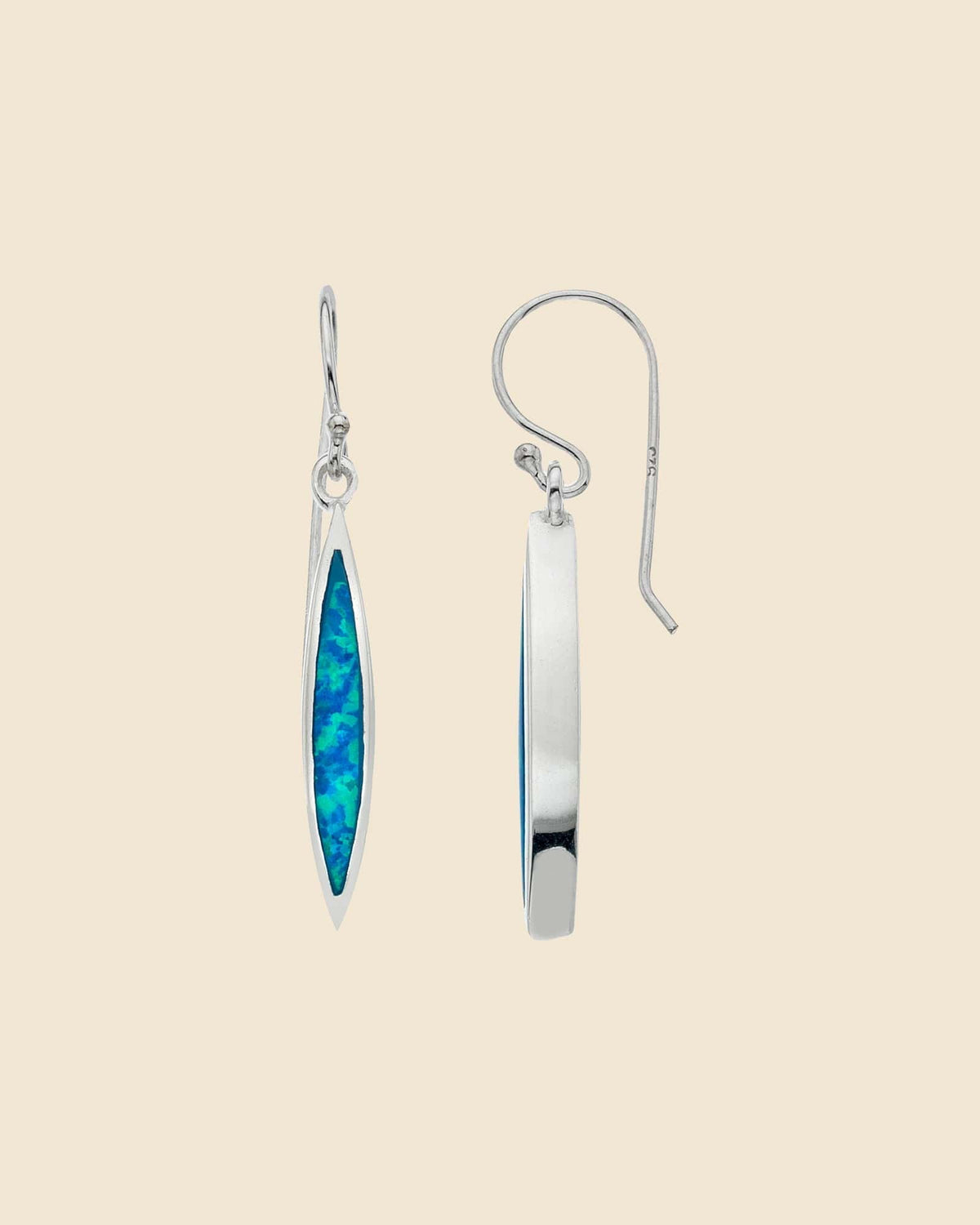 Sterling Silver and Synthetic Blue Opal Drop Earrings