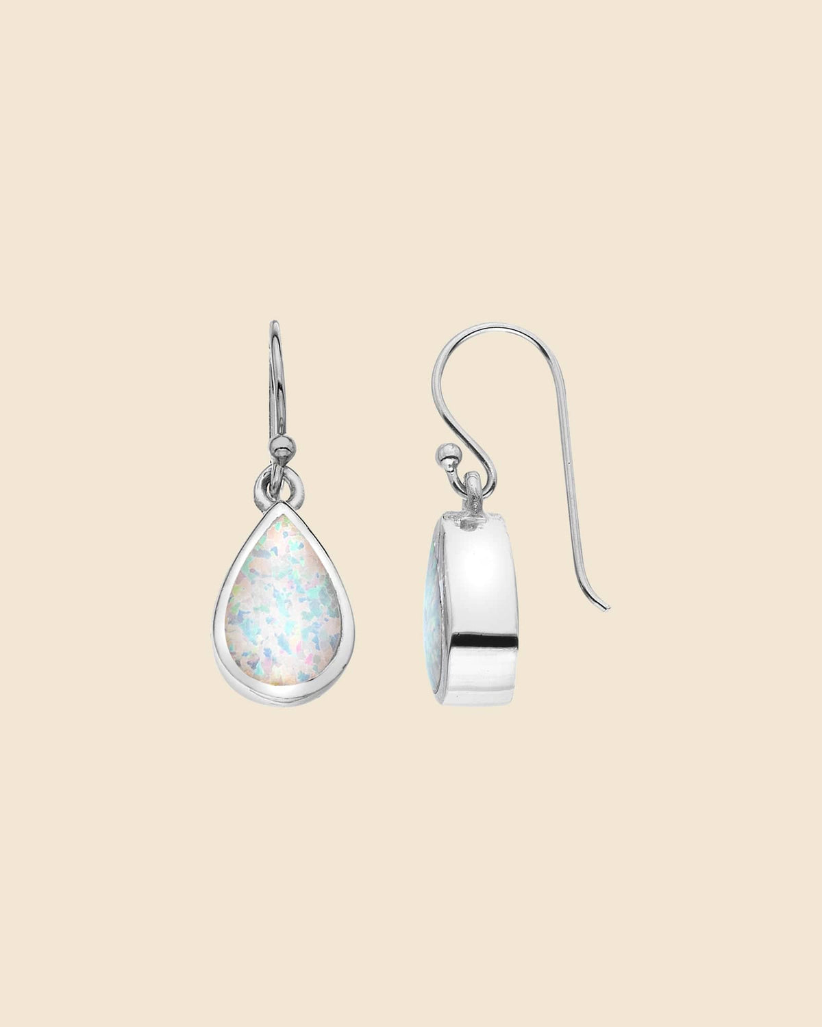Sterling Silver and White Opal Teardrop Earrings