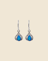 Sterling Silver and Blue Opal Ornate Teardrop Earrings