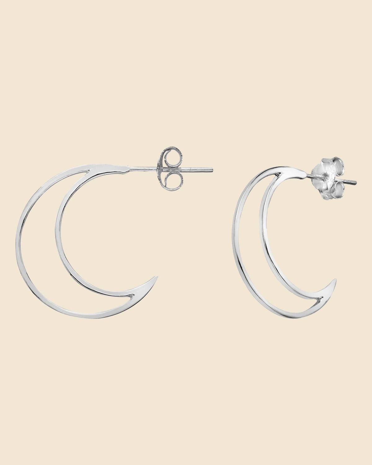 Sterling Silver Cut-Out Crescent Moon Hoops