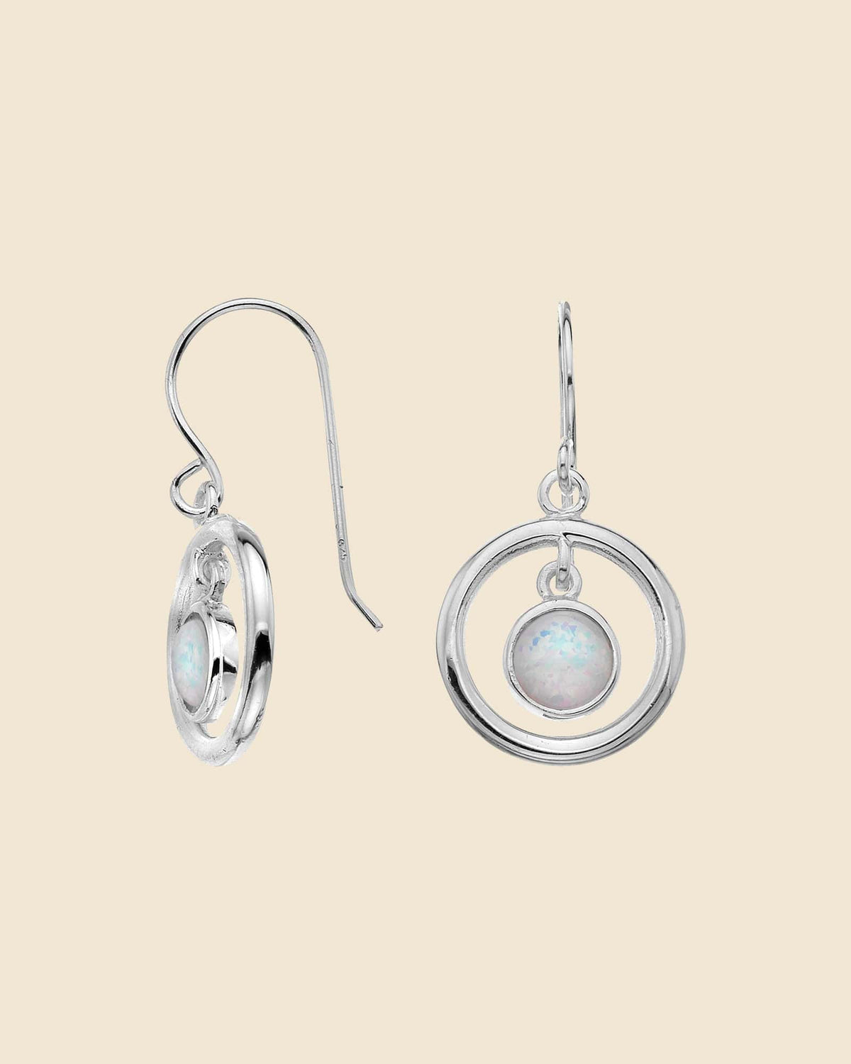 Sterling Silver and Opal Floating Circles Drop Earrings