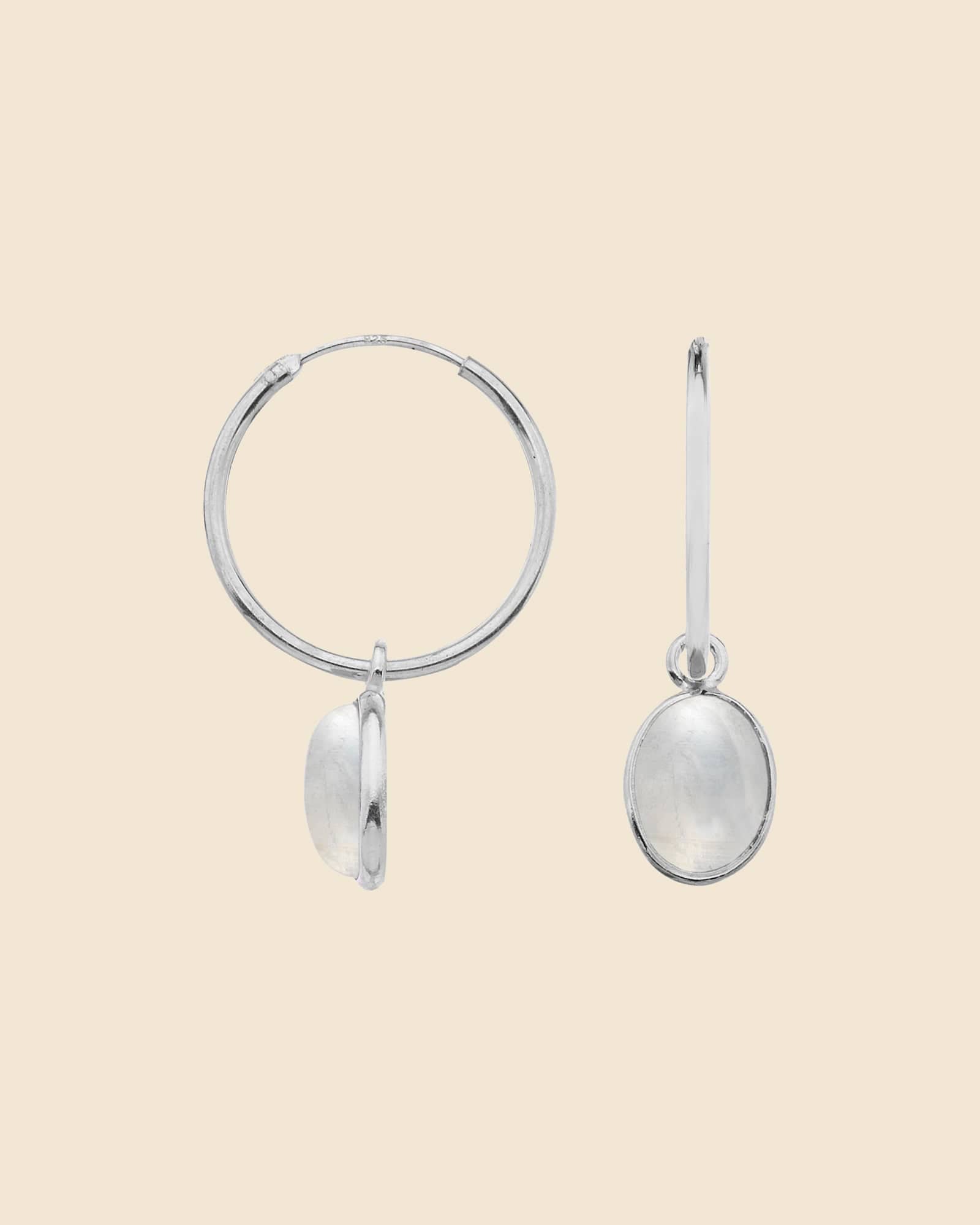 Sterling Silver 18mm Hoops with Gemstone Charm