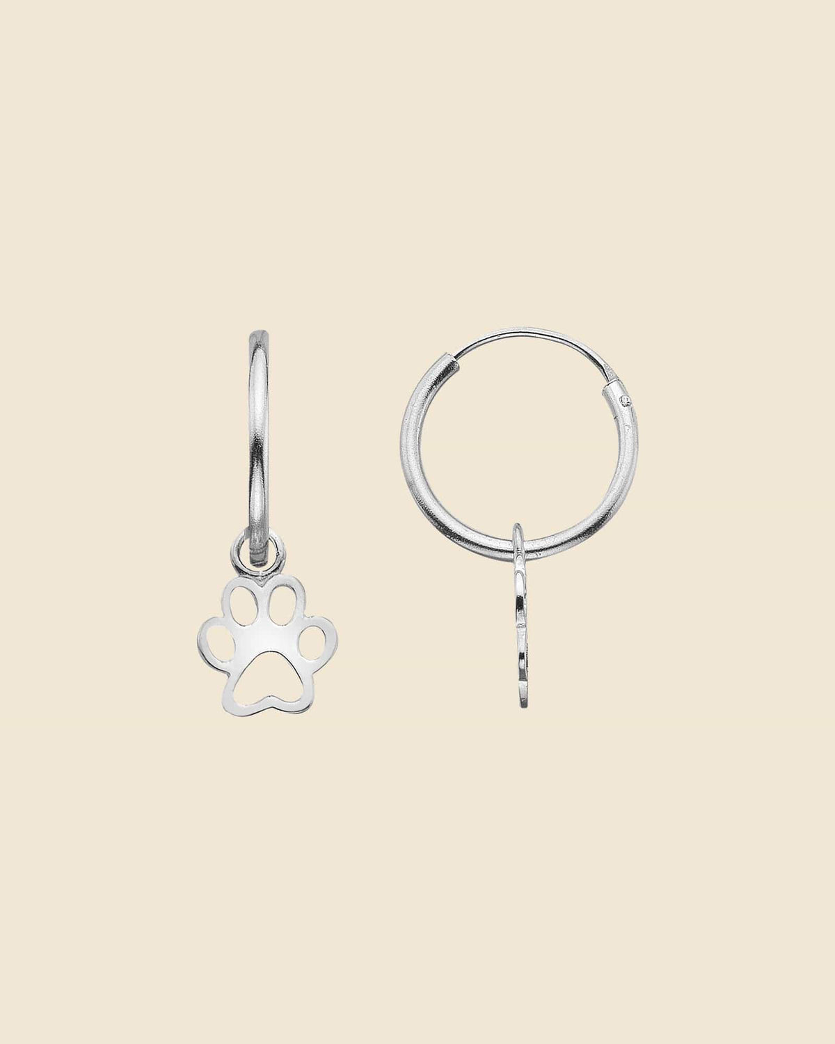 Sterling Silver Paw Print Charm Hoops