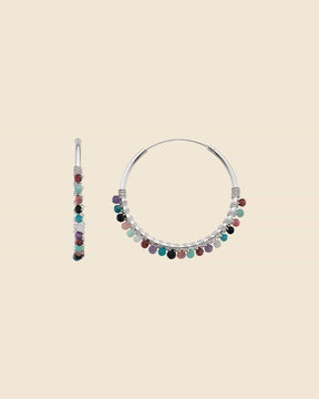Sterling Silver and Multi Gem Tassel Hoops