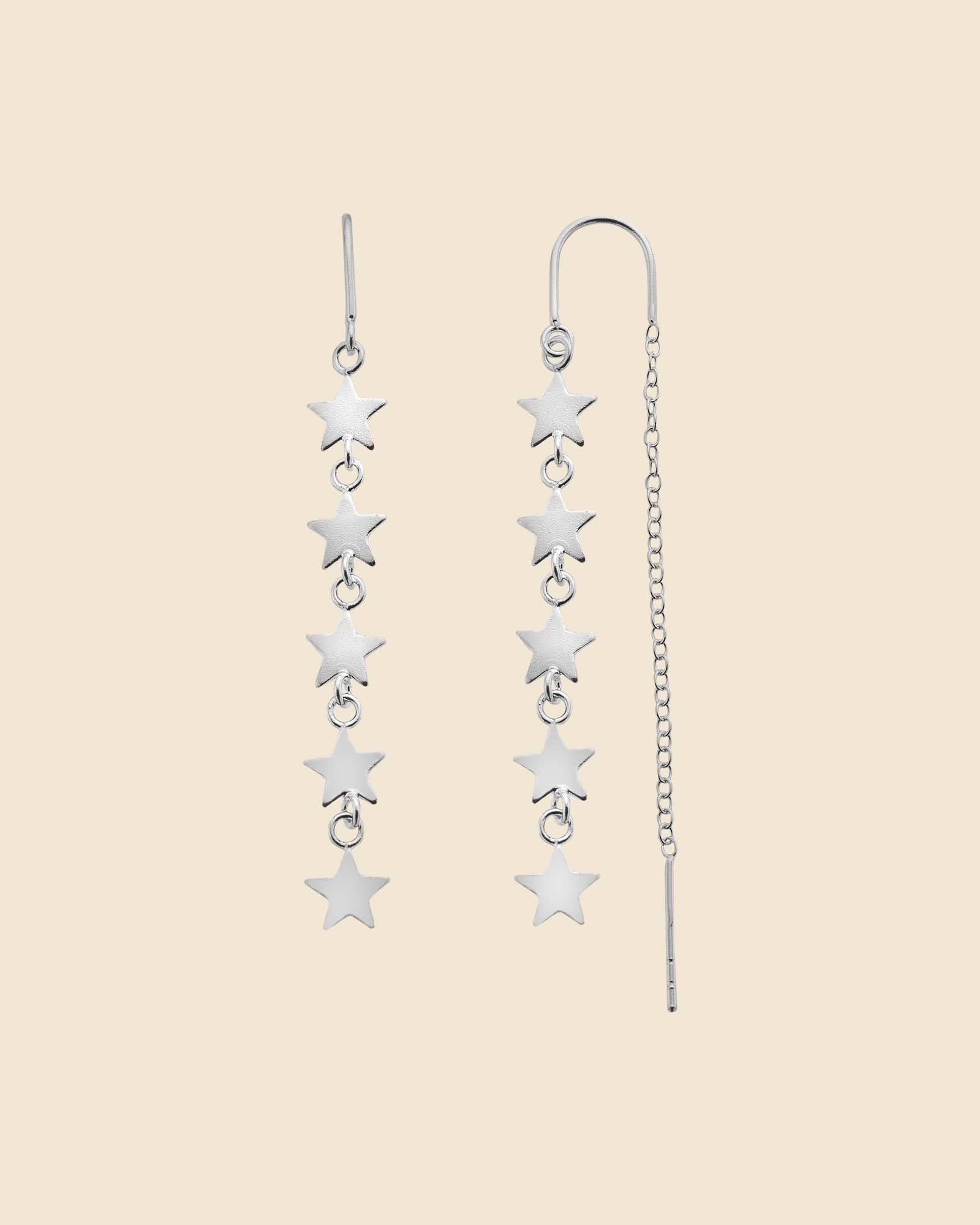 Sterling Silver Pull-Through Star Earrings