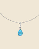 Sterling Silver and Opal Teardrop Necklace with Cubic Zirconia Set Bale