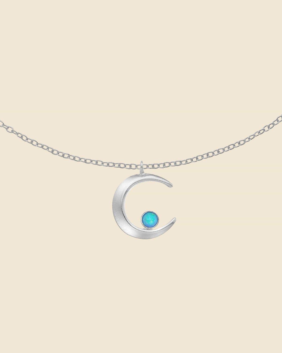 Sterling Silver and Opal Crescent Moon Necklace