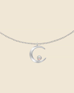 Sterling Silver and Opal Crescent Moon Necklace