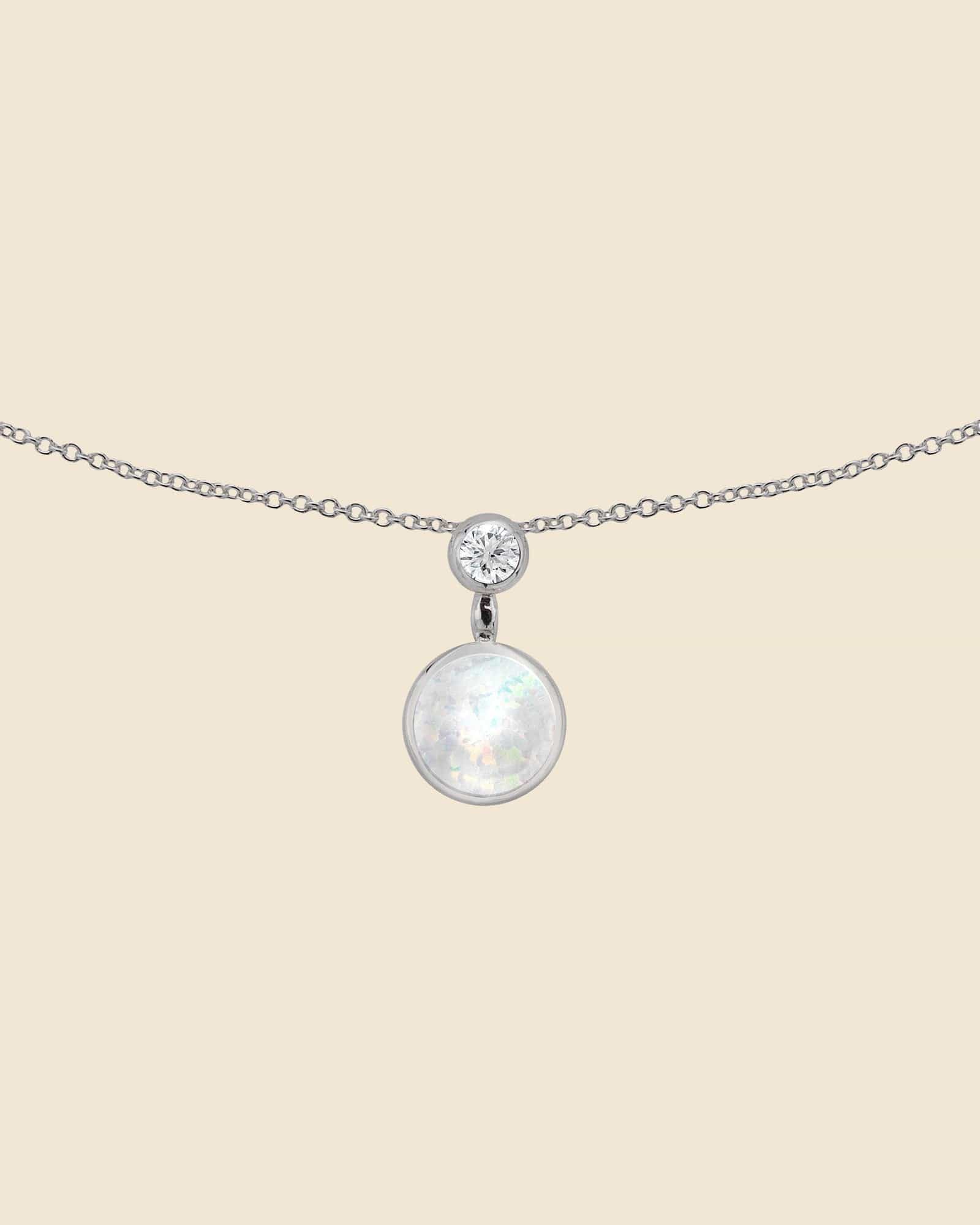 Sterling Silver and Opal Necklace With Cubic Zirconia Bale